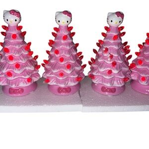 Hello Kitty Ceramic Christmas Tree With Pink Color Light Up 5.8 inch (Set Of 4)